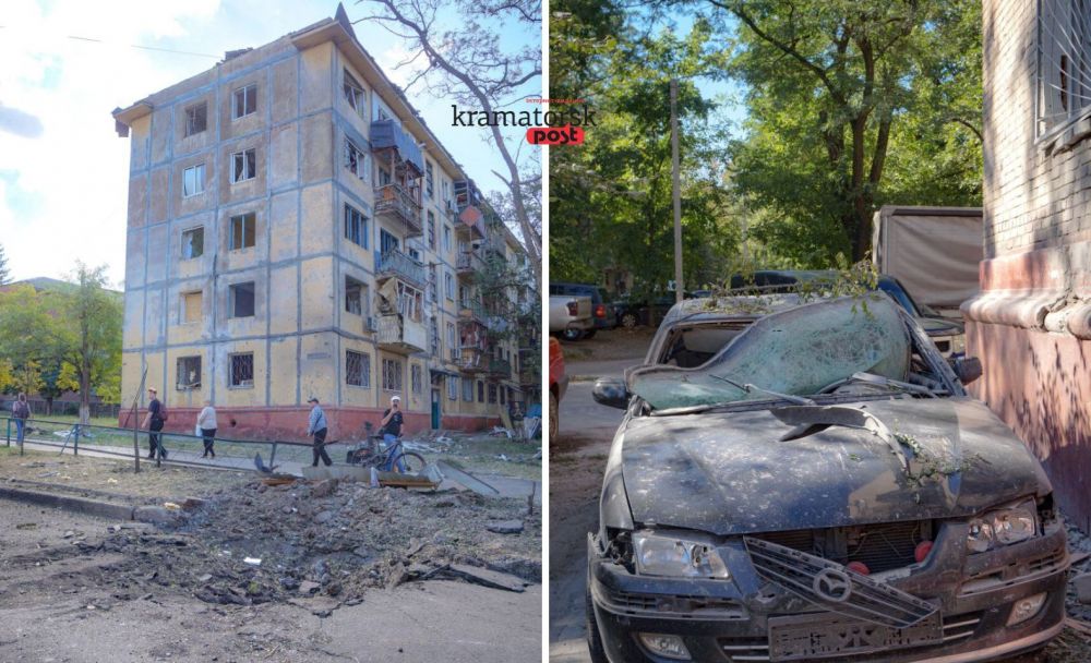 пошкоджена машина та будинок внаслідок обстрілу у краматорську